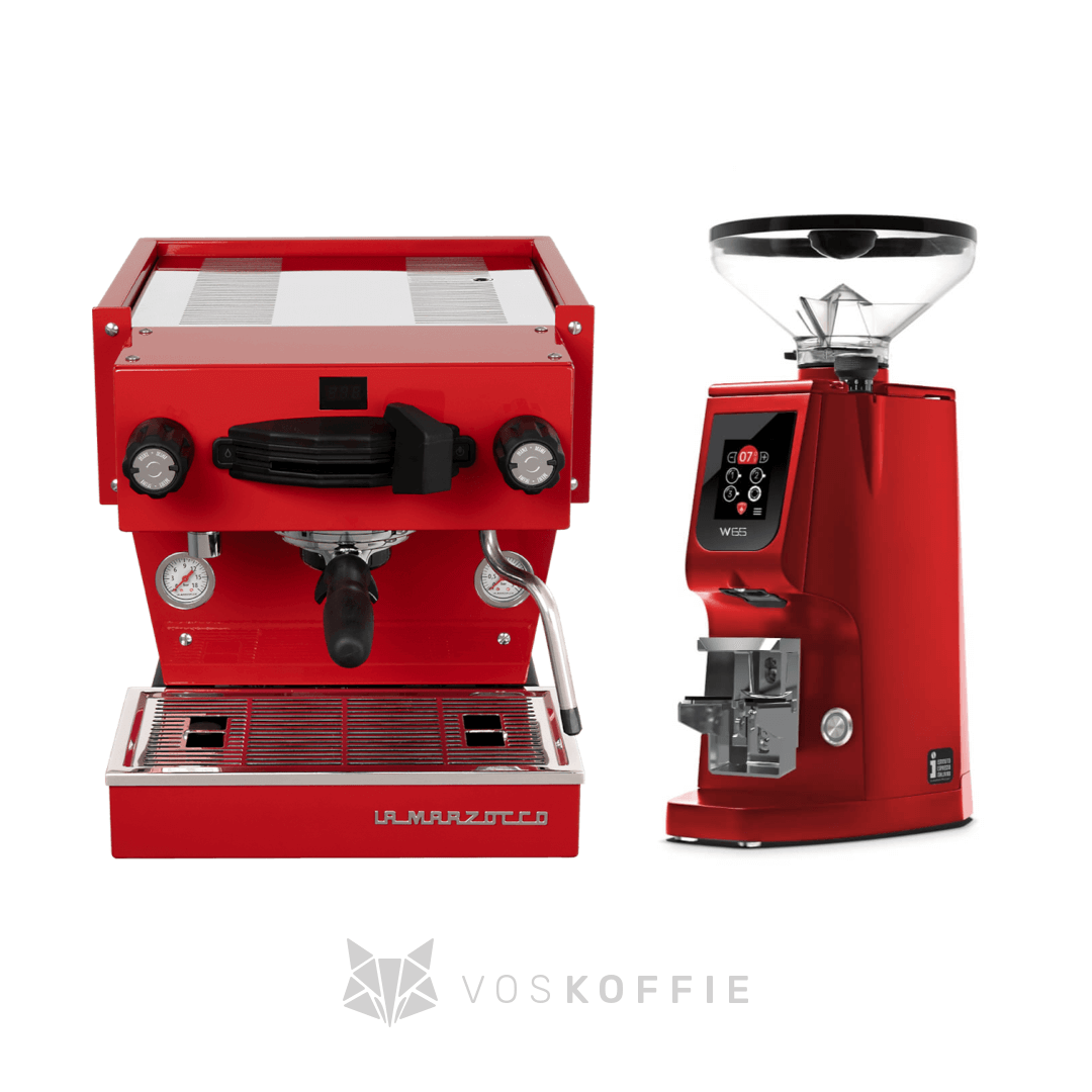 Pakketdeal - La Marzocco Linea mini R rood  + Eureka Atom W65 rood